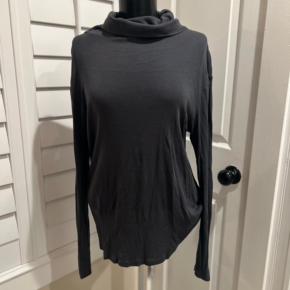 Soft Long-Sleeve Cowl Neck Top - Dark Gray